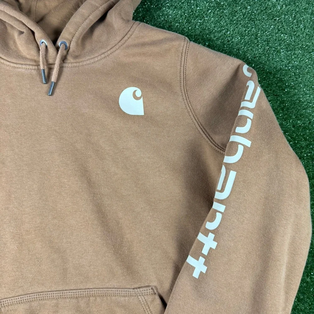 Carhartt‎ Youth Brown Relaxed Fit Graphic Sleeve Logo Hoodie Large 12-14